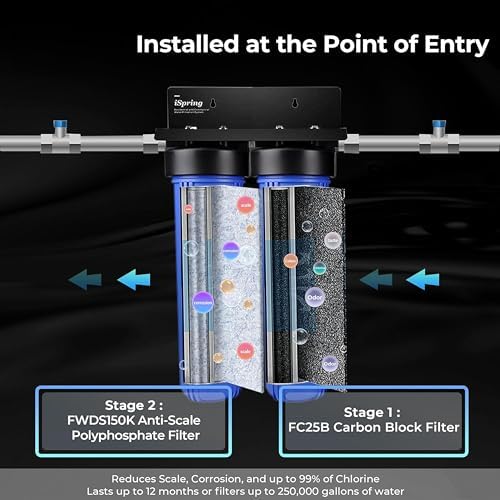 iSpring Whole House Water Filter System, Reduces Scale, Corrosion, Chlorine, Taste, Odor, 2-Stage Water Descaler and Water Filter, Model: WGB22B-DS - Image 3