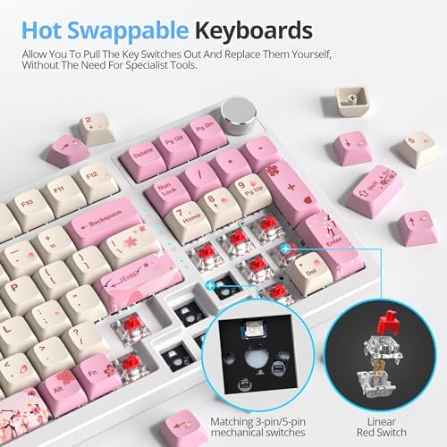 Fogruaden Pink Creamy Mechanical Keyboard with Number Pad, Hot Swappable RGB Gaming Keyboard, 98 Key Full Layout, Custom Gasket Mount, Red Switch, NKRO for Win/Mac - Image 3