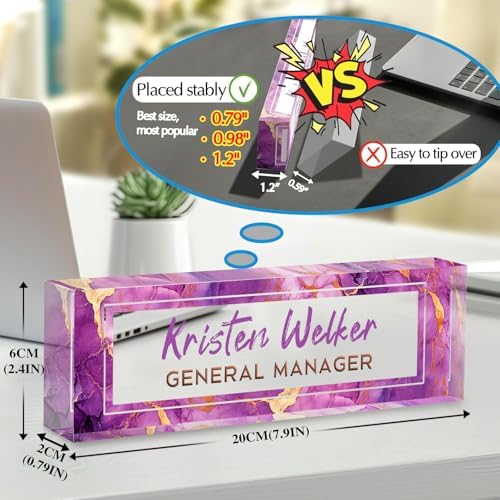Desk Name Plate Personalized, Custom Name Plate for Desk, Personalized Teacher Appreciation Gifts for Desk Decor, Office Gifts for Coworkers Employees Boss, Teacher, Social Worker(Pink Purple Marble) - Image 2
