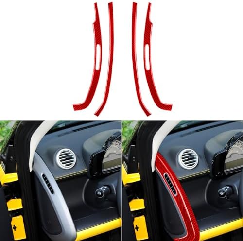 Car Dashboard AC Vent Side Panel Decorative Strip Cover Sticker Real 3K Red Carbon Fiber Decoration Interior Accessories Trim Compatible with Benz Smart Fortwo 2011 2012 2013 2014 2015 - Image 2