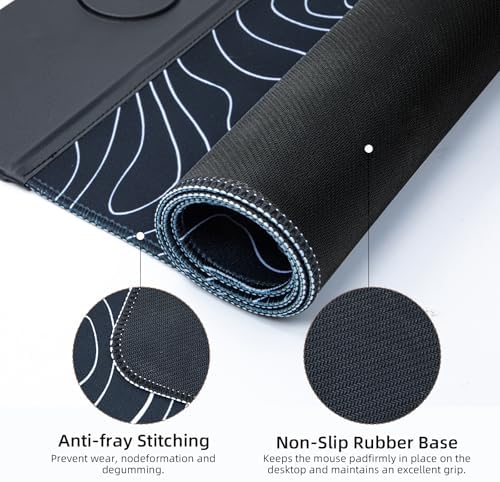 VOVIPO 3 in 1 Wireless Charging Mouse Pad, Gift for Dad/Office Manager,Wireless Charger Compitable with iPhone/Watch/airpods. Wireless Charging Desk Mat 90 x 40cm,Black Topographic Computer Desk Pad - Image 5