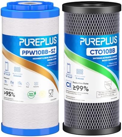 PUREPLUS 10"x4.5" Whole House Water Filter Kit, String Wound & Carbon by PUREPLUS