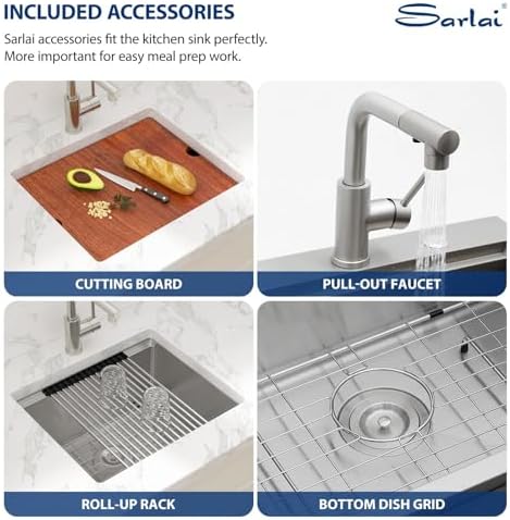 Sarlai 21 Undermount Kitchen Sink - 21"x18" Undermount Bar Sink with Faucet Ledge Workstation Under Mount Outdoor Single Bowl 16 Gauge Stainless Steel RV Bar Prep Sinks Small Kitchen Basin - Image 5