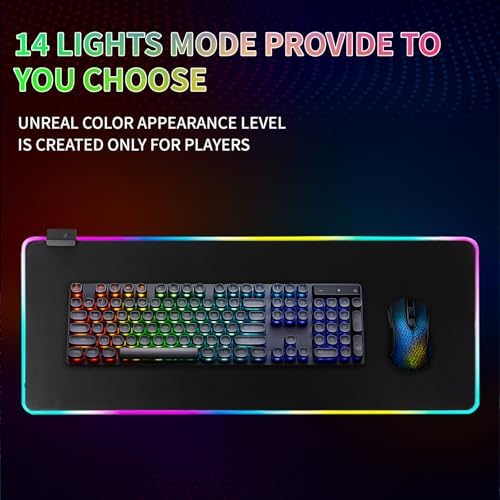 RGB Gaming Mouse Pad-14 Light Modes, Extended Soft LED Mouse Pad, Anti-Slip Rubber Base, Computer Keyboard Large Mousepad Mat, Waterproof Mousepads (31.5 * 12 Inch) - Image 2