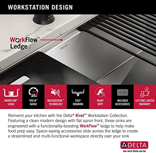DELTA FAUCET Rivet 30-inch Workstation Farmhouse Apron Front Kitchen Sink Undermount 16 Gauge Stainless Steel Single Bowl with WorkFlow Ledge and Kit of 5 Accessories, 95C9031-30S-SS - Image 6