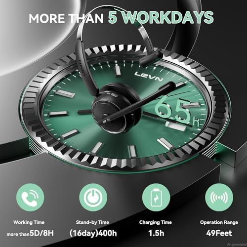 LEVN Wireless Headset5.2 for CallCenter,BluetoothHeadphones with Mic for Work(Noise Cancelling|65HWoktime&Mute Button|Wireless Headset for WorkfromHome/Office/PC/Laptop(Upgraded:USB-C Adapter Included - Image 5