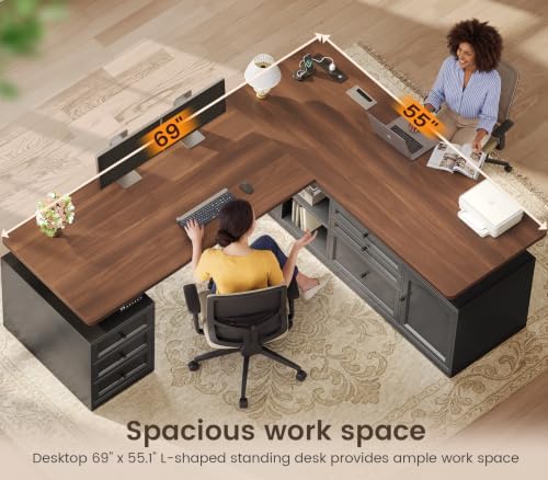 SEDETA Farmhouse L Shaped Executive Electric Standing Desk with 6 Drawers - Image 6
