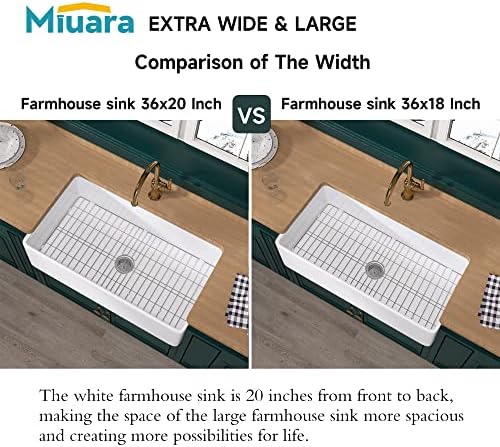 Miuara Farmhouse Sink 36 x 20 Inch White Fireclay Apron Front Kitchen Sink - Image 4
