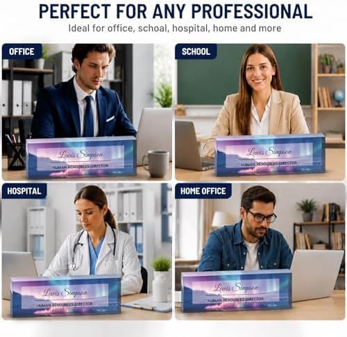 Custom Name Plate for Desk, Office Desk Double sided pattern Name Plate Personalized Office Desk Decor for Women and Men, Teacher Nurse Boss Employee Appreciation Gifts (Aurora, customization) - Image 2