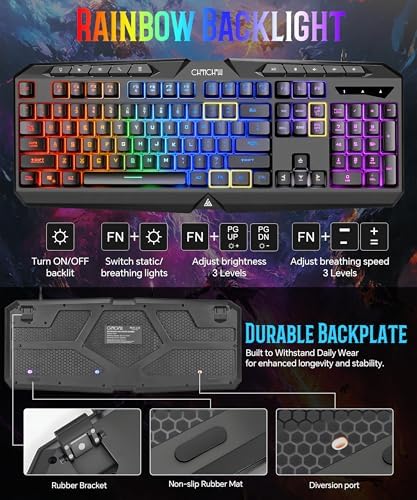 Light Up Gaming Keyboard Wired for PC PS5 Computer, USB Plug & Play, Quiet - Image 2
