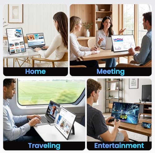 16.1" Portable Monitor for Laptop - 1200P FHD, Ultra-Thin Laptop Screen Extender Horizontal Vertical with 360° Rotating Detachable Stand, Plug & Play, Dual Travel Monitor for Laptop Wins Mac Chrome - Image 5