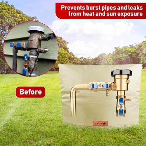 Redford Supply Co. Cold Snap (5°F) Backflow Preventer Insulation Cover, 30"W x 24"H, Pipe Insulation, Water Sprinkler Covers for Outside, Sprinkler Backflow Cover for Winter, Well Pump Bag (Beige) - Image 2