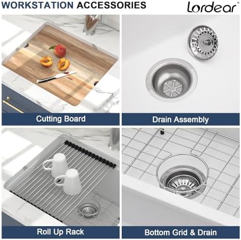 Lordear 21 Inch Granite Composite Bar Sink - 21"x18" Undermount Kitchen Sinks White Quartz Composite Sinks Single Bowl Under Counter Ledge Workstation Bar Prep RV Sink Basin - Image 5