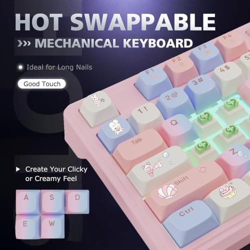 Compute Keyboard, Wireless Gaming Mechanical Creamy Keyboard Pink - Image 2