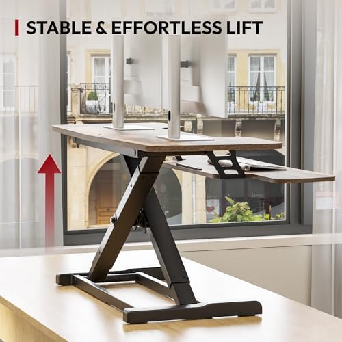SANODESK 40" Standing Desk Converter, Effortless Lift Sit-Stand Desk Riser for Dual Monitors, Large Ergonomic Computer Workstation Tabletop, Rustic Brown - Image 5