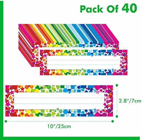40PCS Desk Nameplates, Double Sided PET Film Confetti Desk Name Tags Erasable & Reusable Traditional Manuscript Name Plate Classroom Decoration for School Student (10” x 2.8”) - Image 2