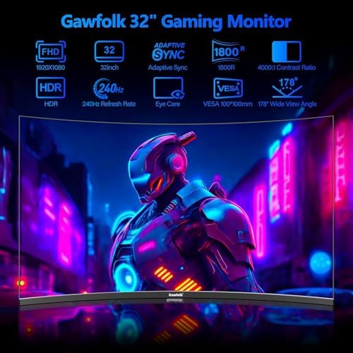 Gawfolk 32 Inch Curved Gaming Monitor 240Hz, 1800R PC Monitor Full HD 1080P - Image 2