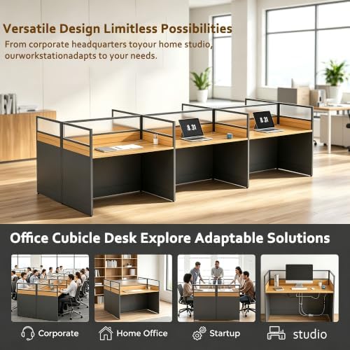 6-person Office Cubicle Desk Workstation w/Mute Privacy Panels, Walnut - Image 7