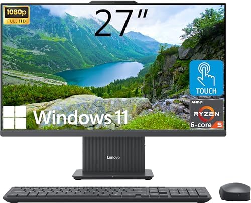 Lenovo IdeaCentre All-in-One Desktop Computer, 27" FHD Touchscreen, 6-core AMD Ryzen 5 8645HS, 32GB DDR5, 1TB SSD, Wi-Fi 6, HDMI in&Out, Wireless Charging Base, Wireless KB&Mouse, Windows 11 Home by LENOVO