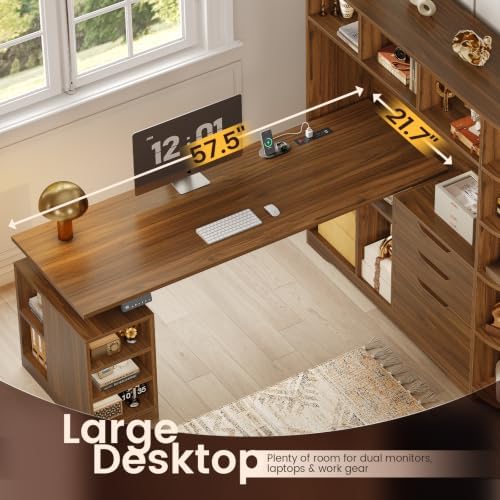 SEDETA 59" L Shaped Standing Desk with 3 Drawers Storage and Bookshelves - Image 6