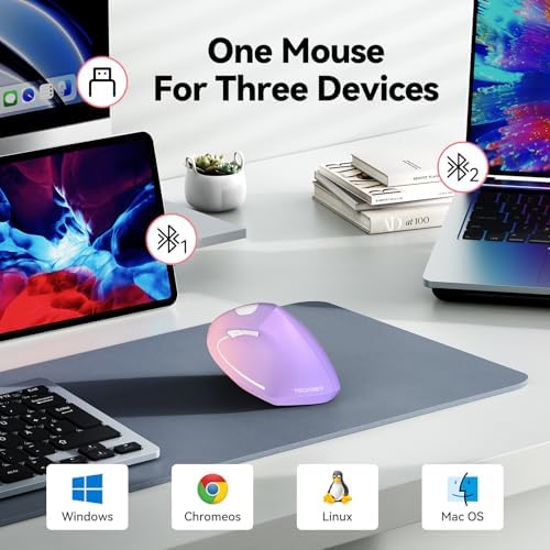 TECKNET Ergonomic Mouse, 4800 DPI Wireless Bluetooth Vertical, 3-Device - Image 2