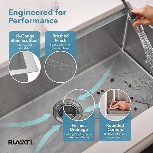 Ruvati 33in Stainless Steel RoundCorner Undermount Workstation Sink-RVH8303 - Image 6