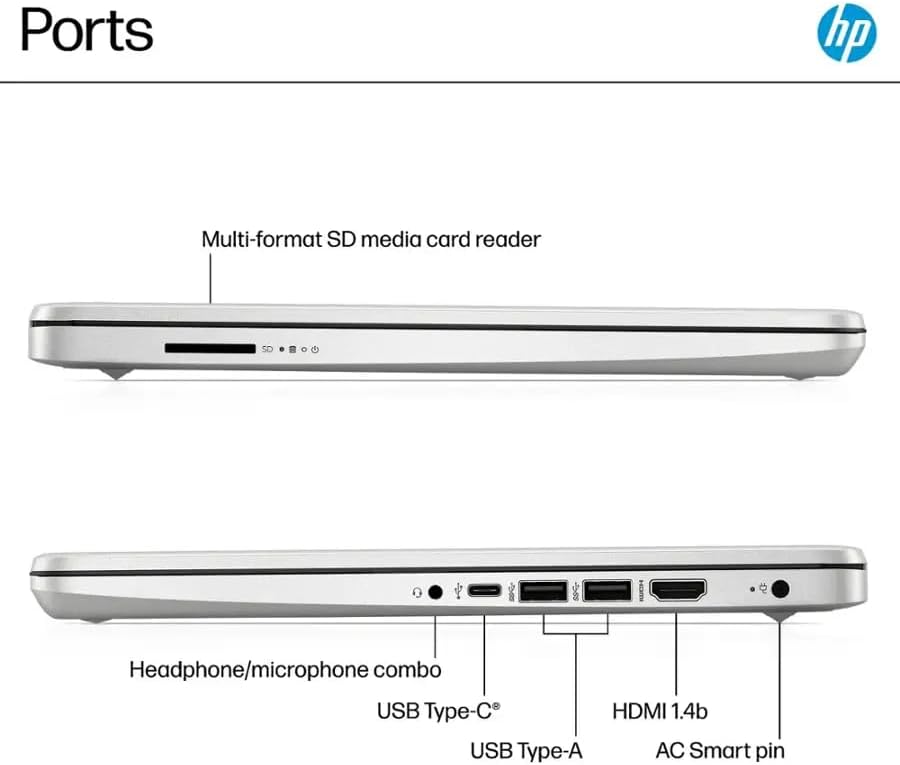 HP 14" Business Laptop Computer with Microsoft Office 365, 4-Core Intel Processor, 128GB Storage, 4GB RAM, Windows 11, SageNova Earphones, Natural Silver - Image 6