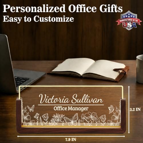 Custom Name Plate for Desk with LED Walnut Frame, Office Desk Decor - Image 4