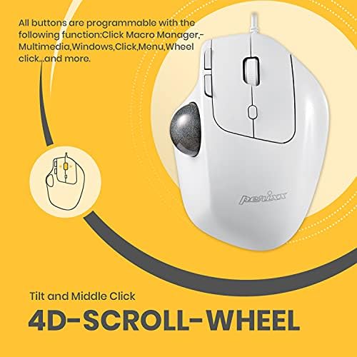 Perixx PERIMICE-520W Wired USB Ergonomic Trackball Mouse - 2 Adjustable Angle Support - 8 Button Tilt Wheel Design - White (11766) - Image 5