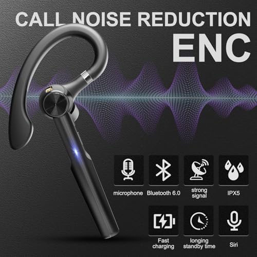 Bluetooth 5.3 Headset, 60Hrs Single Ear Earpiece with Mic - Image 3