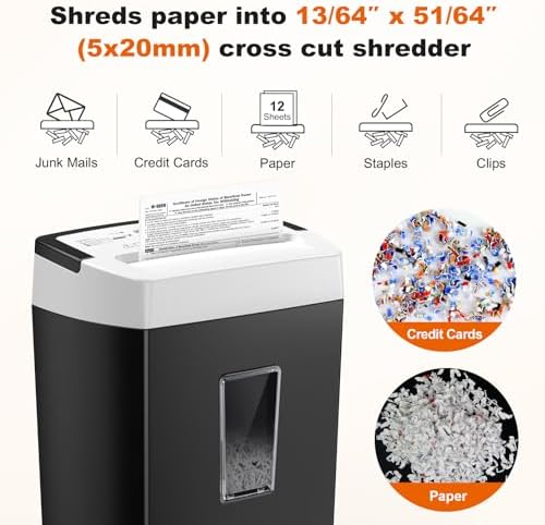 Bonsaii 12-Sheet Cross-Cut Heavy Duty Paper Shredder, P-4 Security, 5.5 Gal - Image 3