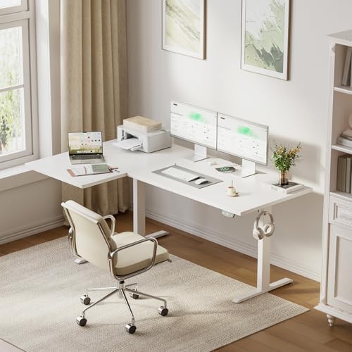 Agilestic 55 * 28 Inch Reversible L Shaped Electric Standing Desk, White - Image 2
