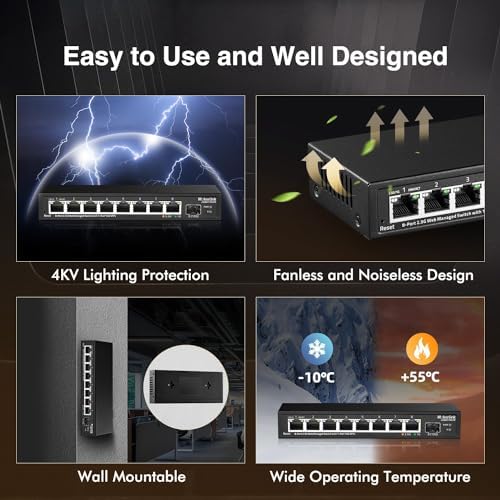 MokerLink 8 Port 2.5 Gigabit Managed Switch with 10G SFP+ Slot, 8 x 2.5G Base-T Ports Compatible with 10/100/1000Mbps, Mini Size Metal Managed Fanless Network Switch - Image 5