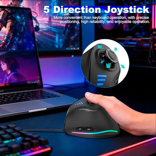 TRELC Wired Gaming Mouse with 5 D Rocker, 10000 DPI/11 Programmable Buttons, Vertical Ergonomic Mouse with On-Board Memory, Optical Computer Mice for PC/Laptop/E-Sports/Gamer - Image 3