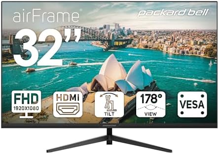 Packard Bell airFrame 32" FHD Monitor, 1920x1080, Ultrawide, VESA Mount Compatible, Tilt Adjustment, HDMI/VGA, Slim Bezel, for Home, Office, and Light Gaming by PackardBell