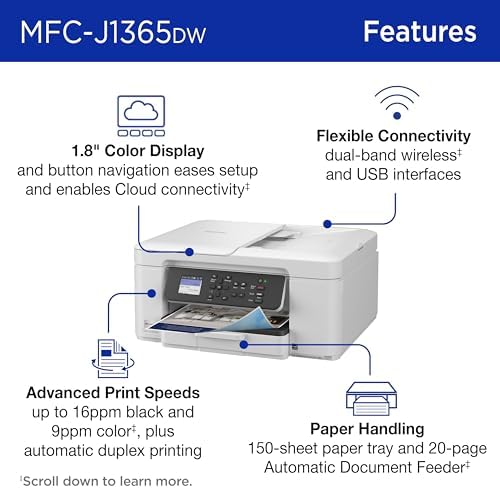 Brother INKvestment 1365 Wireless Color Inkjet All-in-One Printer with Automatic Duplex Printing and 1.8” Color Display | Includes Refresh Subscription Trial(1) (MFC-J1365DW) - Image 3