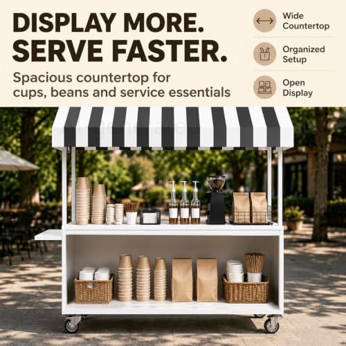 Portable Vendor Cart with Lockable Canopy and Wheels, Large Mobile Food Display Stand for Outdoor Markets & Events, Sturdy Metal Snack Kiosk with 360° Swivel Casters (Blue, 55x23.6x78.7in) - Image 5