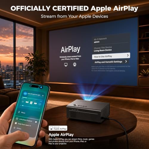 Smart Projector-4K with Wifi Bluetooth, AI Auto Focus Keystone Outdoor Home Theater VIDAA Movie Projector Built-in Apps, 60W Dolby, Airplay, Voice Control, Live TV, Ceiling, Gaming, Camping - Image 6