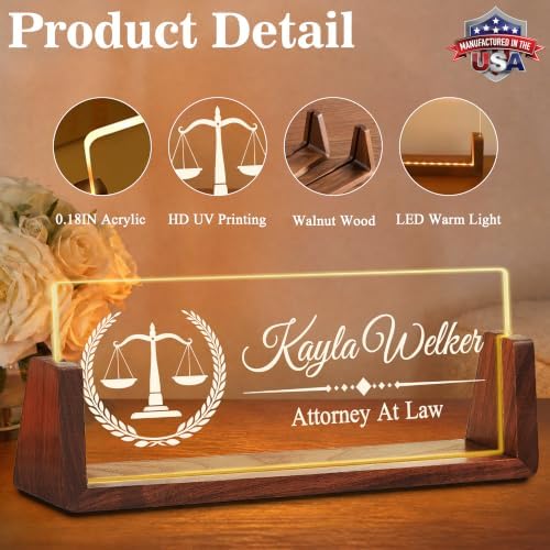 Custom Name Plate for Desk with LED Walnut Frame, Office Desk Decor - Image 2