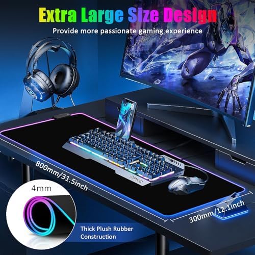 Gaming Mouse Pad, RGB Mousepad, Large Mouse Pad, Non-Slip Rubber Base, 800 * 300 * 4mm, 15 Light Modes, Waterproof Surface, for MacBook, Gaming, PC, Laptop - Image 5