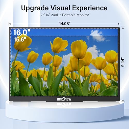 InnoView 16" 240Hz Portable Monitor 2K 2560x1600 100% sRGB Portable Gaming Monitor Laptop Monitors Built-in Speakers 180° Adjustable Type-C HDMI Laptop Screen Extender for Surface Pro PS5 Switch Xbox - Image 5