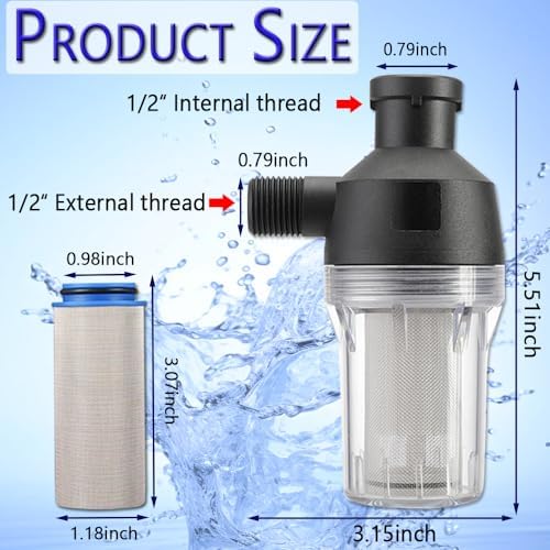 Spin Down Sediment Filter, Reusable Sediment Water Filter, with 250 Mesh Screen, Leak-Proof Gasket and wrench, For water heaters, washing machines, water purifiers with 1/2" threaded connectors. - Image 2