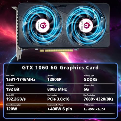 GPVHOSO GTX 1060 6GB Graphics Card GDDR5 8K, - Image 2
