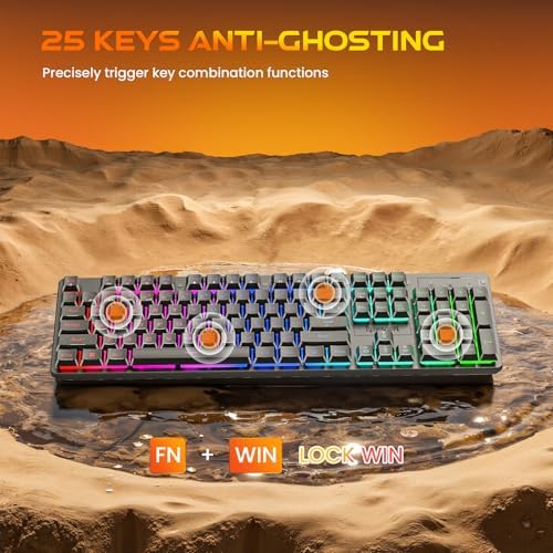 Redragon K521KS Wireless Gaming Keyboard, Tri-Mode BT/2.4G/USB-C RGB Mechanical Feeling Keyboard with Multimedia Keys, 4000mAh Battery, Anti-Ghosting, Compatible with PC - Upgrade - Image 7