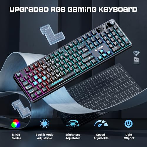 Redragon RM104 Wireless Gaming Keyboard with Knob, Tri-Mode BT/2.4G/USB-C RGB Computer Keyboards, 4000mAh Battery, Programmable Software Support, Anti-Ghosting, Compatible with PC Mac - Black & Blue - Image 7