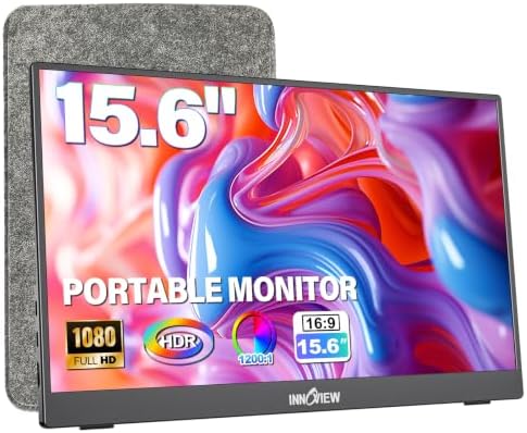 InnoView Portable Monitor 15.6" 1080P for Laptop with Storage Bag, Built-in 90° Adjustable Stand USB C HDMI Ultra-Slim Portable Laptop Monitor for MacBook Phone PS Xbox Switch by InnoView