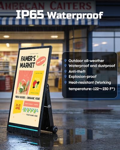 55" Outdoor Digital Signage Display, 2K 2000 Nits IP65 Commercial Totem, Rechargeable Digital LCD Advertising Kiosks, Auto Brightness Adjustment, Impact Resistant Screen for Restaurant/Store - Image 4
