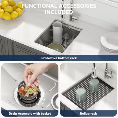 Lordear Undermount Bar Sink 15 x 19 x 10 Inch Kitchen Sink 16 Gauge Stainless Steel Small Sinks Kitchen Single Bowl Workstation with Cutting Board - Image 6