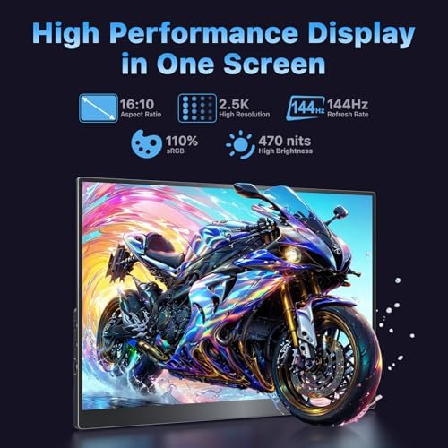 VisionOwl Portable Monitor 16 Inch 2.5K QHD 144Hz 16:10 Second Screen, USB-C HDMI HDR Travel Monitor for Laptop PC MacBook PS5 Xbox, VESA Mountable, with Speakers, Built-in Kickstand - Image 2