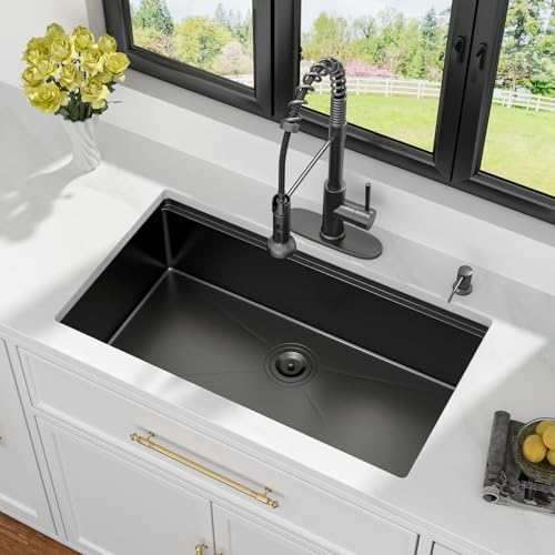 Kichae 33 Black Undermount Kitchen Sink Stainless 16 Gauge Workstation - Image 3